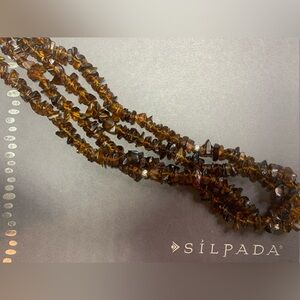 Early Silpada VERY RARE 2-Strand Sterling & Amber Bead Toggle Clasp Necklace